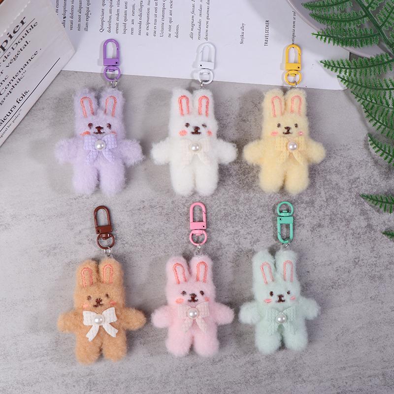 Bowknot Rabbit Plush Pendant Cartoon Bunny Keychain Soft Stuffed Doll Car Key Ring Backpack Bag Decor