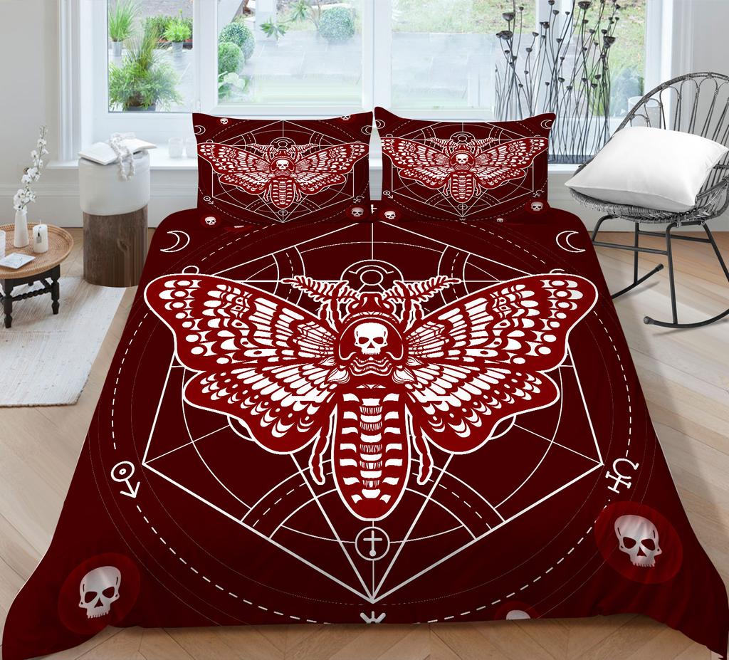 Moth Skull Digital Printing Polyester Quilt Cover Pillowcase Two Or Three Piece Set Polyester Fabric
