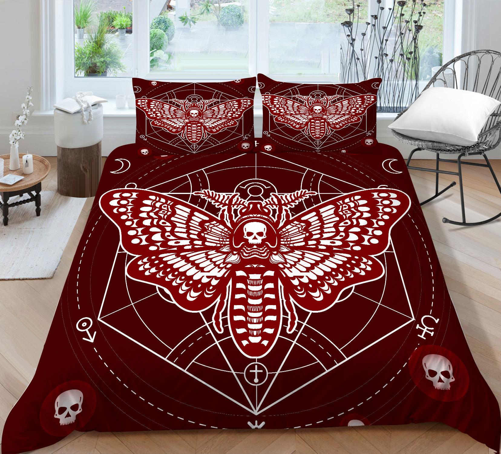 

Moth Skull Digital Printing Polyester Quilt Cover Pillowcase Two Or Three Piece Set Polyester Fabric EU single 135*200