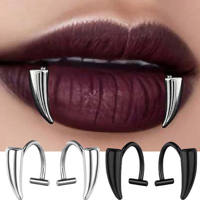 1 Paar Edelstahl Personalisierte Scharfe Zähne Fake Piercing Lippenring Punk Übertrieben Schmuck für Frauen Gothic Körperschmuck