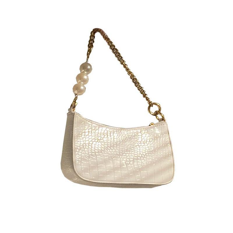 IELGY French retro crocodile pattern pearl chain armpit bag women