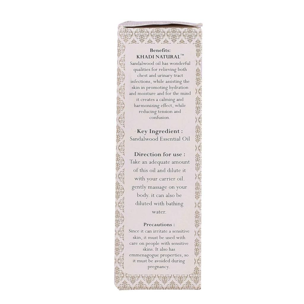KHADI NATURAL Olio Essenziale di Sandalo 15ml Confezione da 1 per Aromaterapia Rilassamento e Calma dello Stress