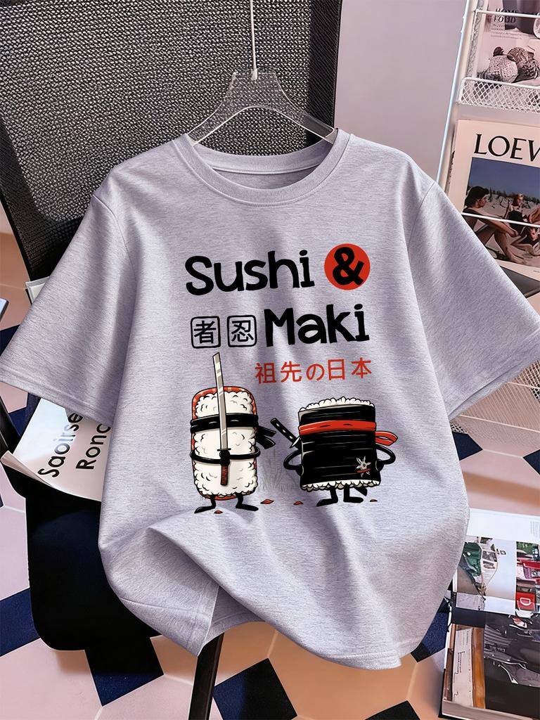 Japanese Sushi Maki Printing TShirts Womens Cotton Summer Short Sleeve Tops Soft Loose ONeck T Shirt Casual Womans Clothes
