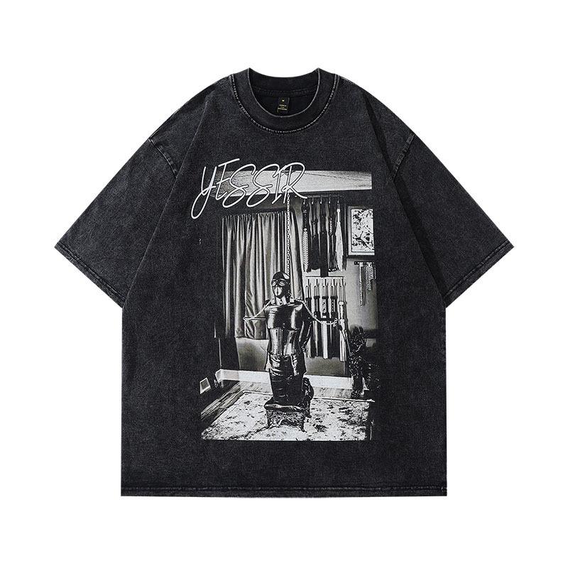 Men'S Hip-Hop Trendy Brand Butterfly Printing Small Neckline Old Short-Sleeved T-Shirt Men'S And Women'S High Street Washed Half-Sleeved Tee