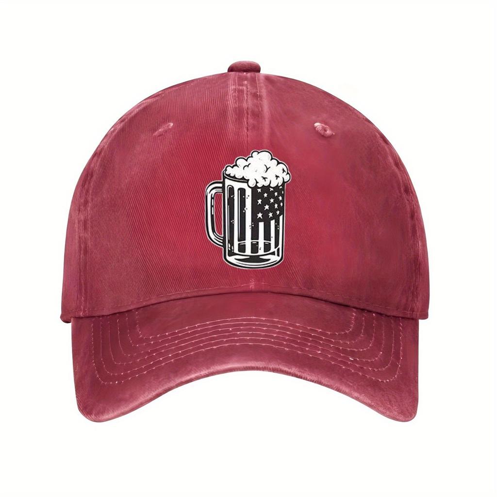 American Flag Beer Mug Print Baseball Cap Distressed Casual Polyester Hat Outdoor Sports for Men Women