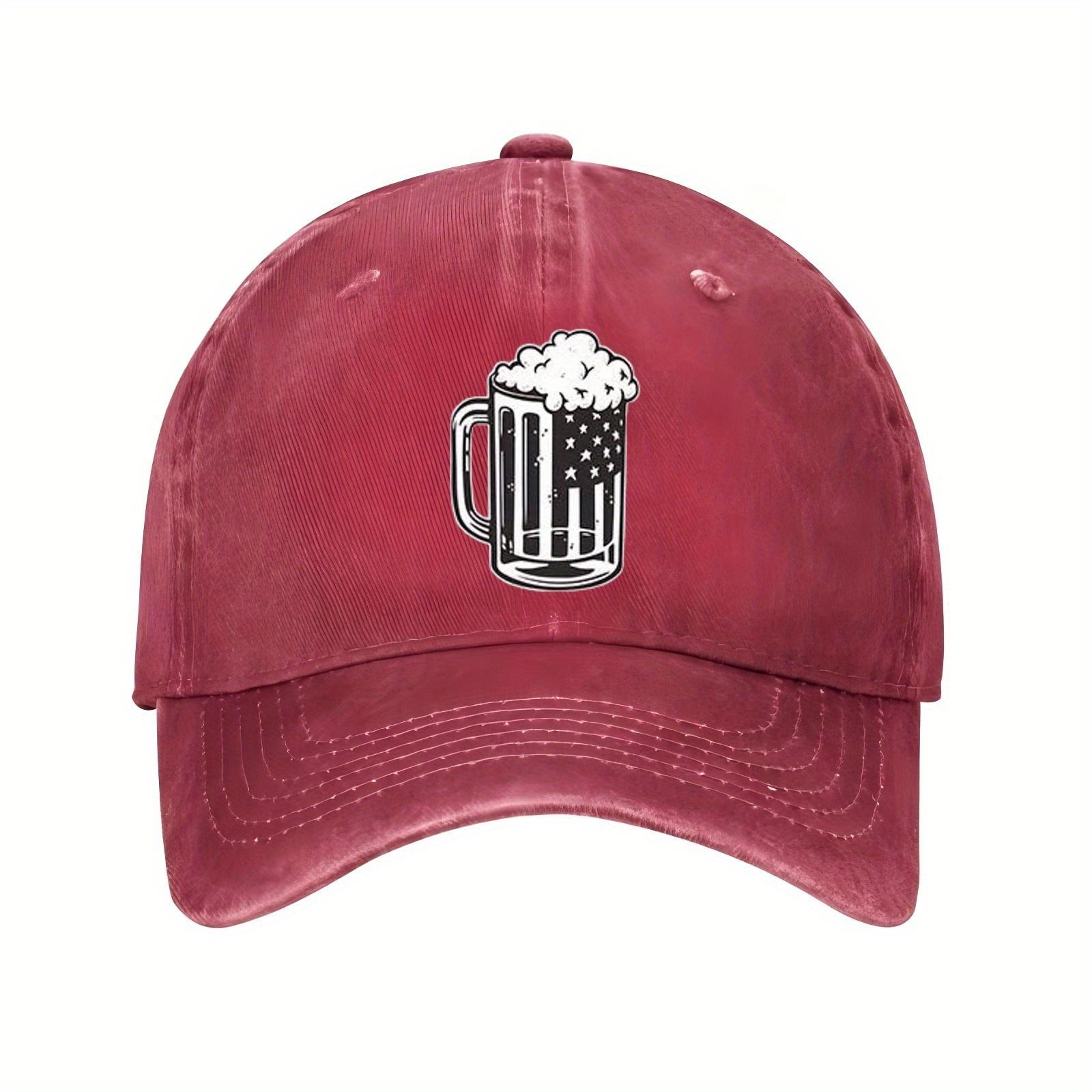 

American Flag Beer Mug Print Baseball Cap Distressed Casual Polyester Hat Outdoor Sports for Men Women One Size
