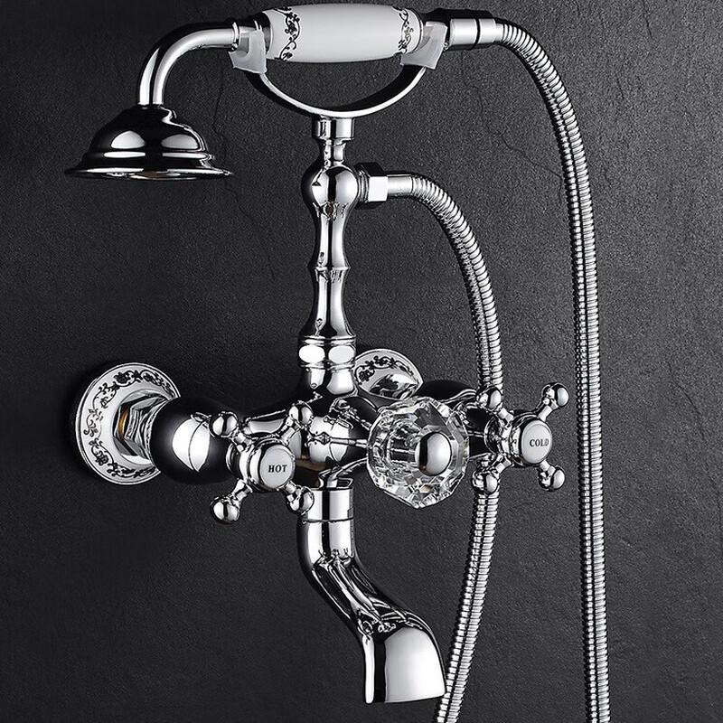 TLXT Wall-Mounted Hot/Cold Bathtub Faucet with Handheld Shower Set