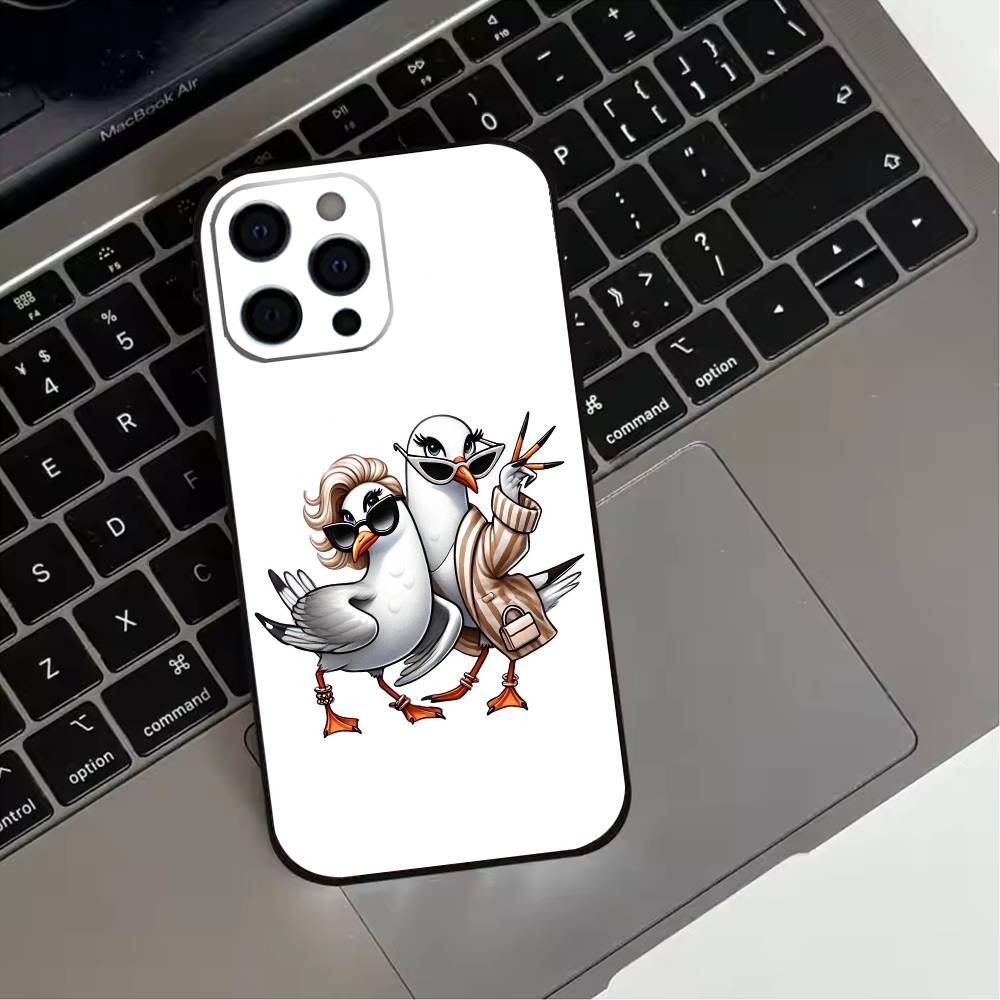 

Funny S-Seagull Phone Case For iPhone 17,16,15,14,13,12,11 Plus,Pro Max,XS,Soft Silicone Black Cover iPhone14Plus