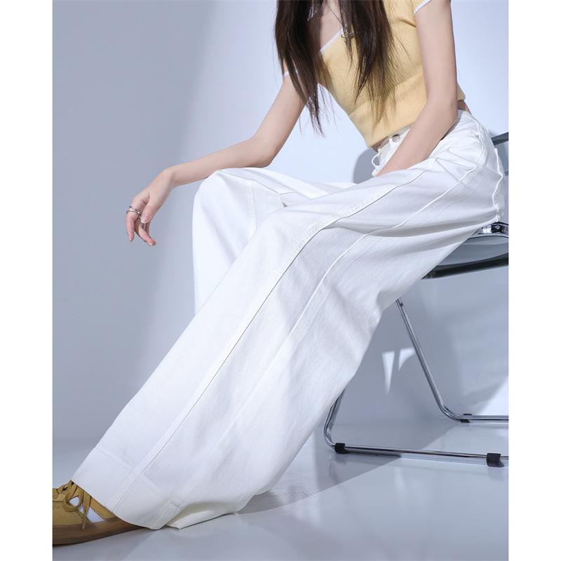 White Tencel Lyocell Jeans Women's micro-La Spring and Summer New Three-proof High-waisted Loose-fitting Wide-leg Pants