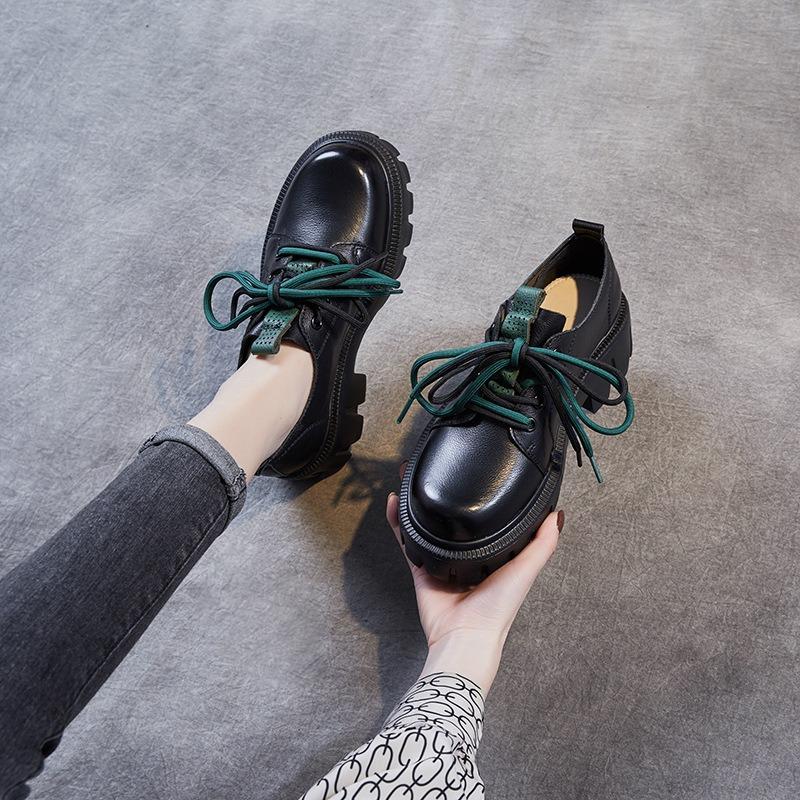 Echtes leder frauen schuhe muffin dicken boden einzelnen schuhe kleine leder schuhe