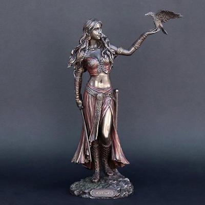 High Quality 15cm Resin Statues Morrigan The Celtic Goddess of Battle with Crow Sword Bronze Finish Statue for Home Decoration