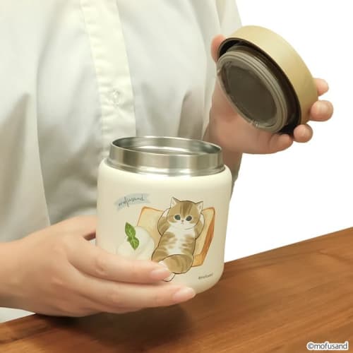 Mofusand Vacuum-Sealed Stainless Steel Soup Pot, 300ml, Chiffon Cake Cat Design, Lunch Jar, Insulated, Perfect for Commuting, School, or Commute, Cute