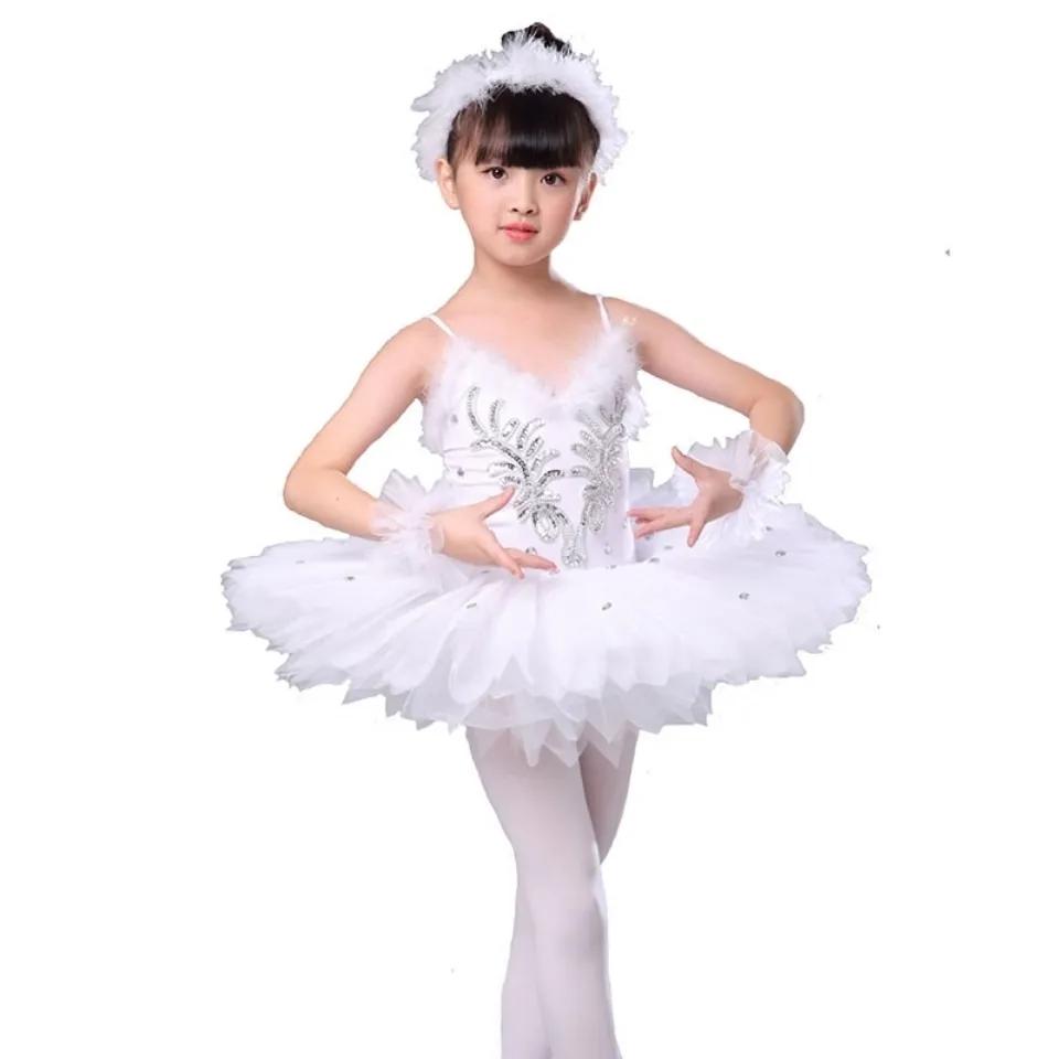 Kinder Mädchen Professionelles Tutu Ballett Weißes Kleid mit Feder Ballerina Kostüme Tanzkleidung Kind für Kindermädchen