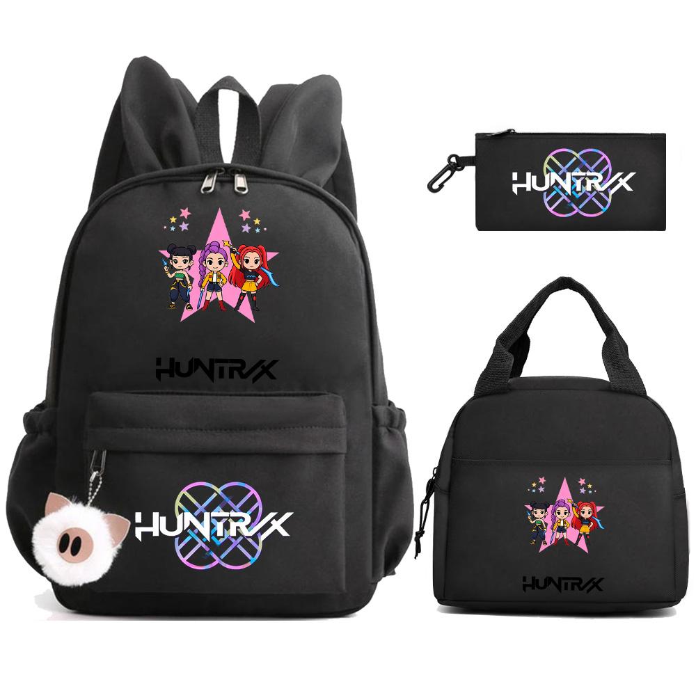 Cartoon Demon Hunters Printed Backpack Lunch Bag Pencil Case for Children Student Schoolbag Girl Kid Gift Women Travel Bag