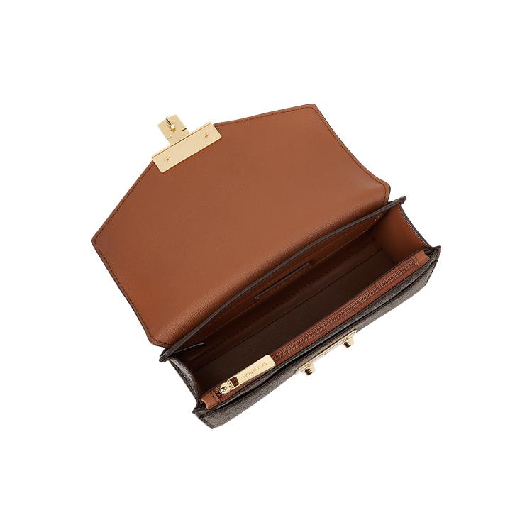 New MICHAEL KORS Rose Leather Shoulder Bag, Crossbody Bag Small Women's Dark Brown & Acorn Brown 35T0GXOC1B-200