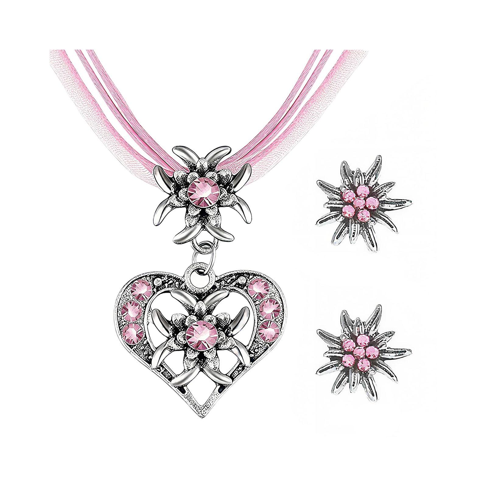 

3 Piece Traditional Clothing Jewelry Set, Snowflake Necklace And Earrings One Size розовый