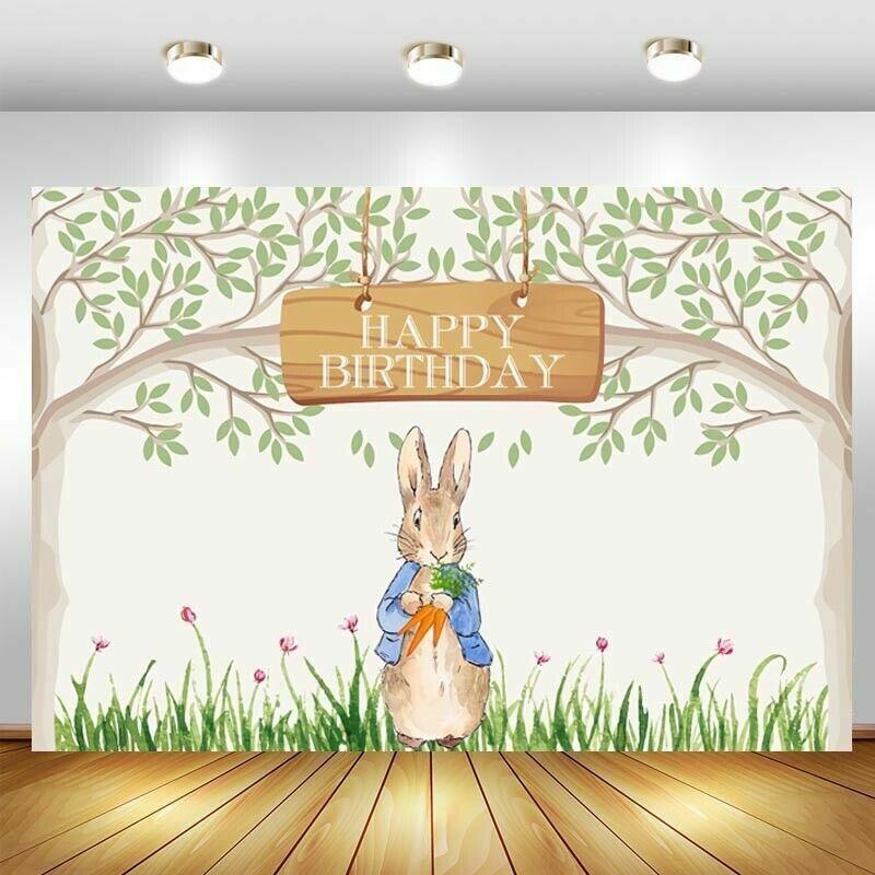 Peter Rabbit Backdrop Happy Birthday Party Easter Photo Background Banner Decor