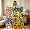 All Season Flannel Fleece Blanket with Fun Graffiti Cat Abstract Art Print Soft Warm Cozy Lightweight Throw Blanket for Living Room Sofa Couch Bedroom