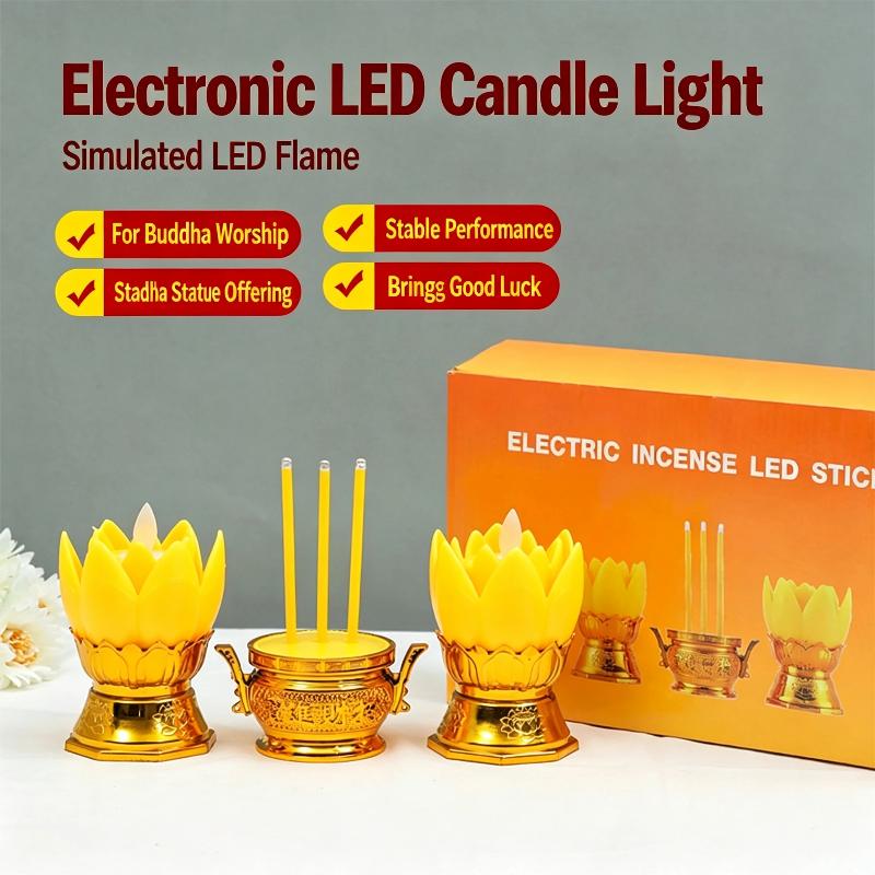 1 Set Led Lotus Simulation Candle Holder Electronic Luminous Candlestick Lamp Holder Electronic Lotus Candle Holder