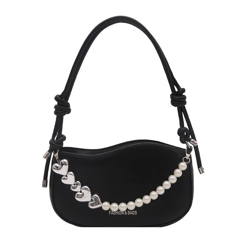 Street Style Pu Shoulder Bag With Pearl Chain For Daily Fashion