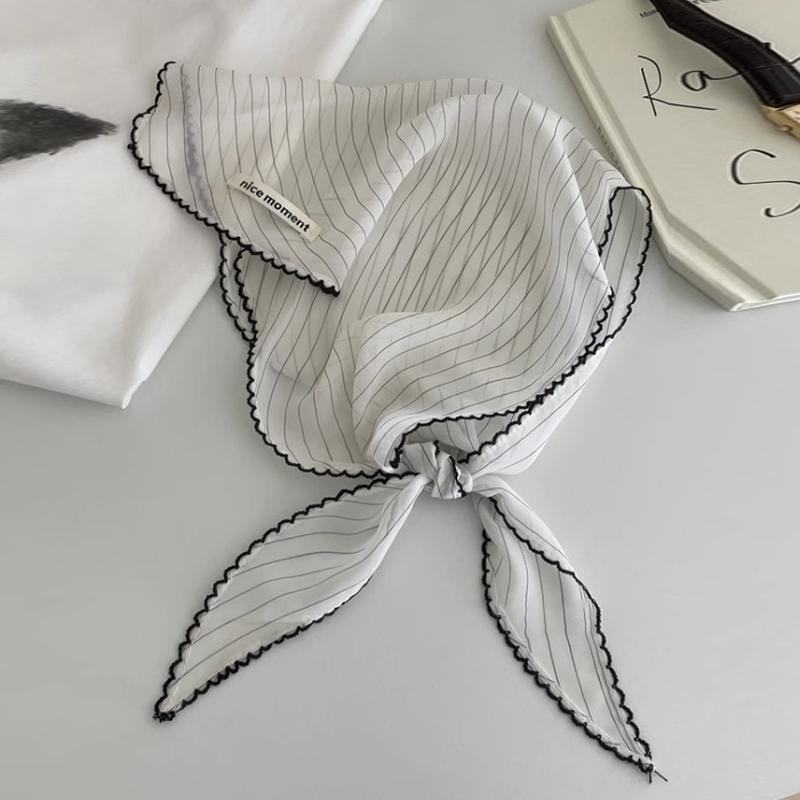 Korean Sweet Neckerchief Polka Dot Headband Turban Fashion  Fresh Small Scarf Thin Striped Triangular Hair Band Girls Headscarf