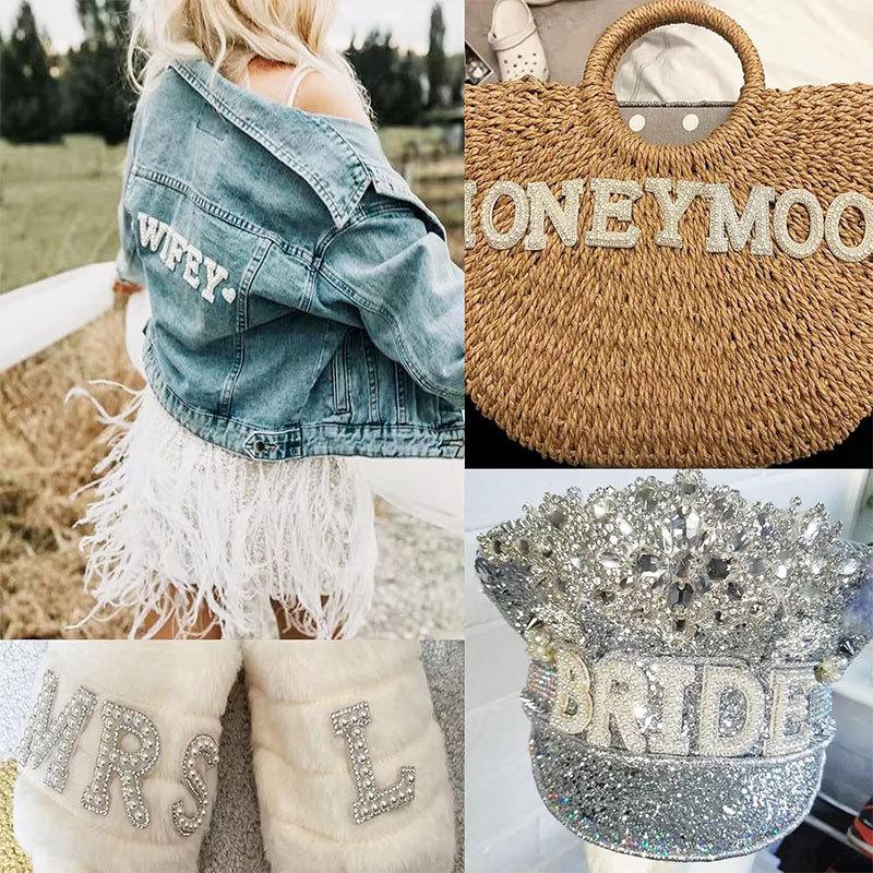 Self-Adhesive DIY Rhinestone Letter Stickers for Clothing and Accessories - 26 English Letters with Pearl Rhinestones