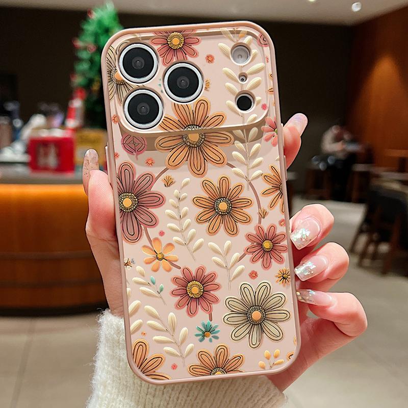 Colorful Embossed Flowers Case For iPhone 17 Pro Max Funda iPhone 16 15 14 13 Pro Max Magnetic For Magsafe Hybrid Slim Matte Cover