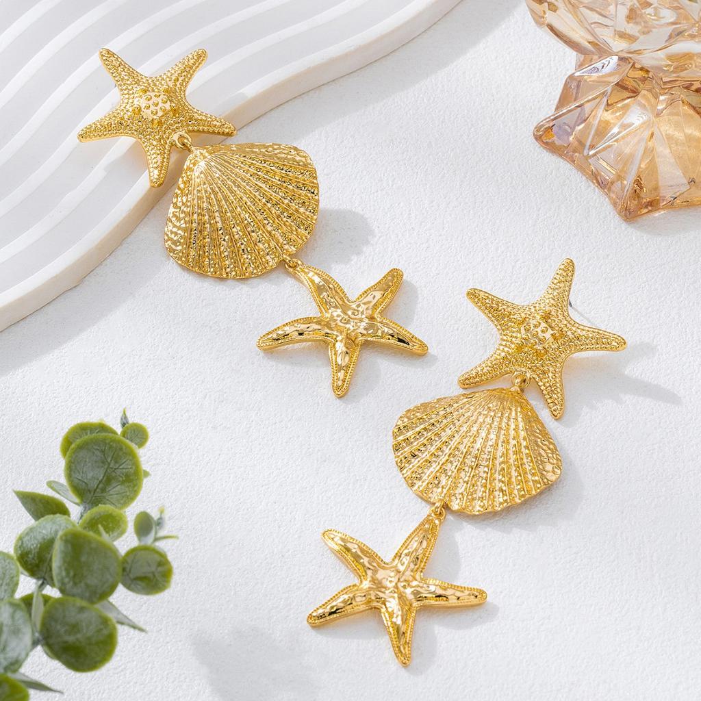 Exaggerated Starfish Shell Earrings, Alloy Resort Fashion Earrings, Beach Party Versatile Accessories
