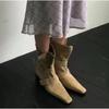 Short Boots Women Autumn/Winter Genuine Leather Suede Square Toe Womens Shoes Two In One Foldable Thick Heel Midsole Boots Woman