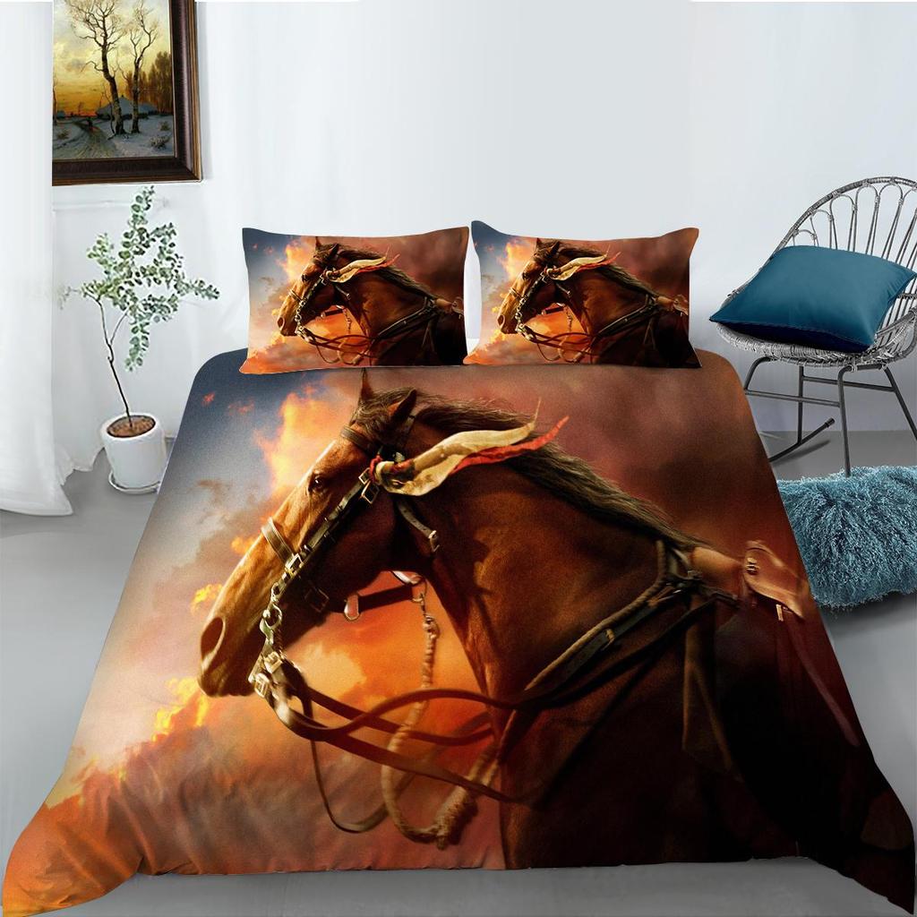 Lenjerie de pat de lux 3D Pat dublu de o persoană Față de pernă și husă de pilota de dimensiune completă 2 sau 3 imprimeuri de animale lup sau cai Decorare confortabilă a casei