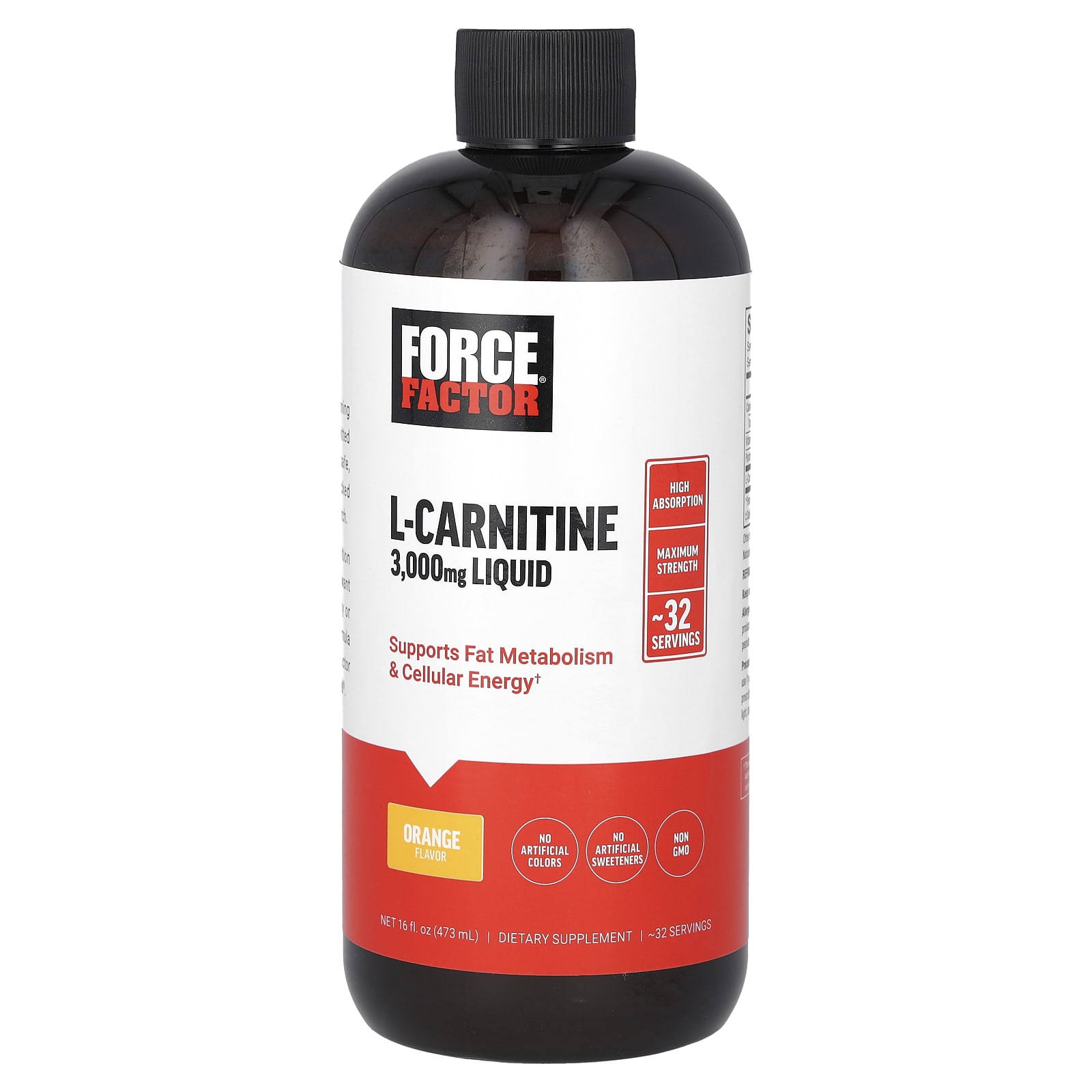 

Force Factor, Liquid L-Carnitine, Orange, 3,000 mg, 16 fl oz (473 ml)