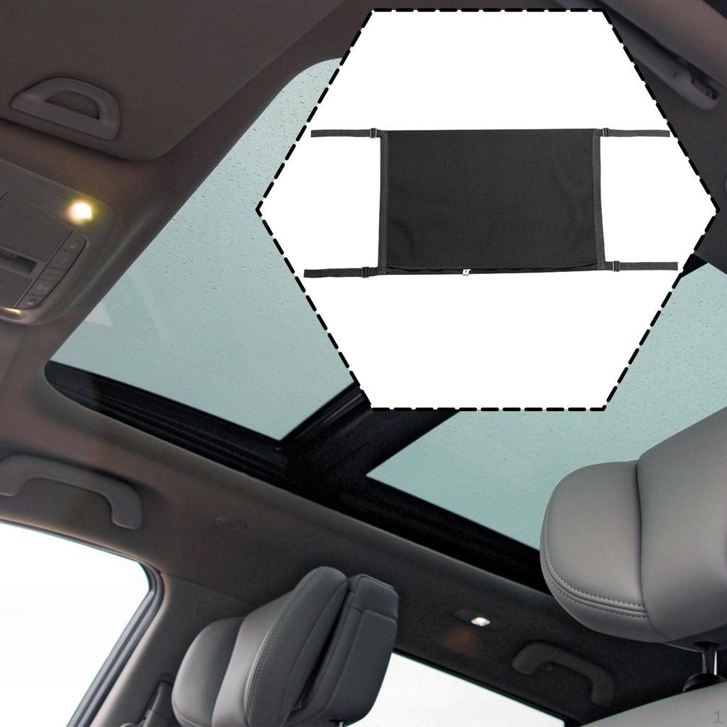 Car Ceiling Cargo Net Bag Auto Organizer Hanging Zippered Pocket Material Convenient