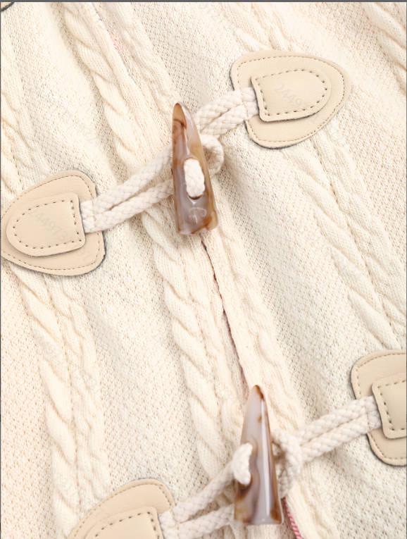 2025 Women's Plus Size Slimming Hooded Cable Knit Plaid Patchwork Jacket for Autumn and Winter