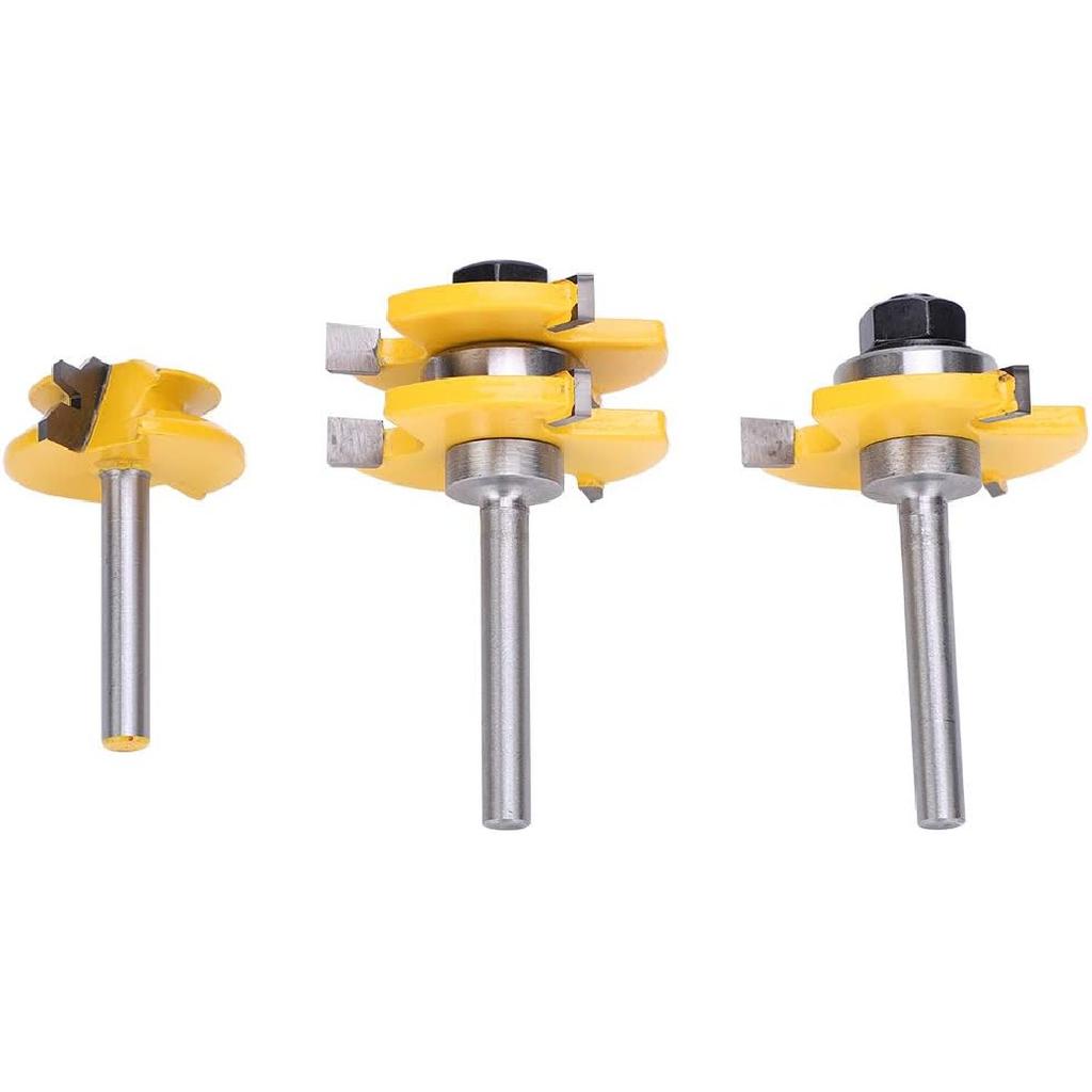 1/4 Inch Shank Router Bit Set, 3PCS Tongue and Groove Router Bits, 45 Degree Joint Router Bits, 3 Teeth T Shaped Wood Milling Cutter Set for