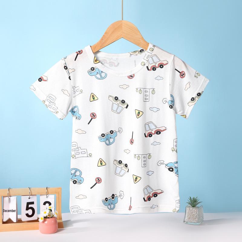 

Детский летний пижамный комплект из ледяного шелка - Домашняя одежда с коротким рукавом для мальчиков и девочек 120cm