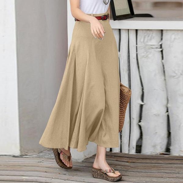 Übergröße Abend Baumwollrock Midi Knöpfe Rock Damen Sommer Mode Elastischer Bund Kleid