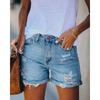 Women's High Waist Distressed Rolled Cuff Casual Denim Shorts Summer Ripped Jean Shorts