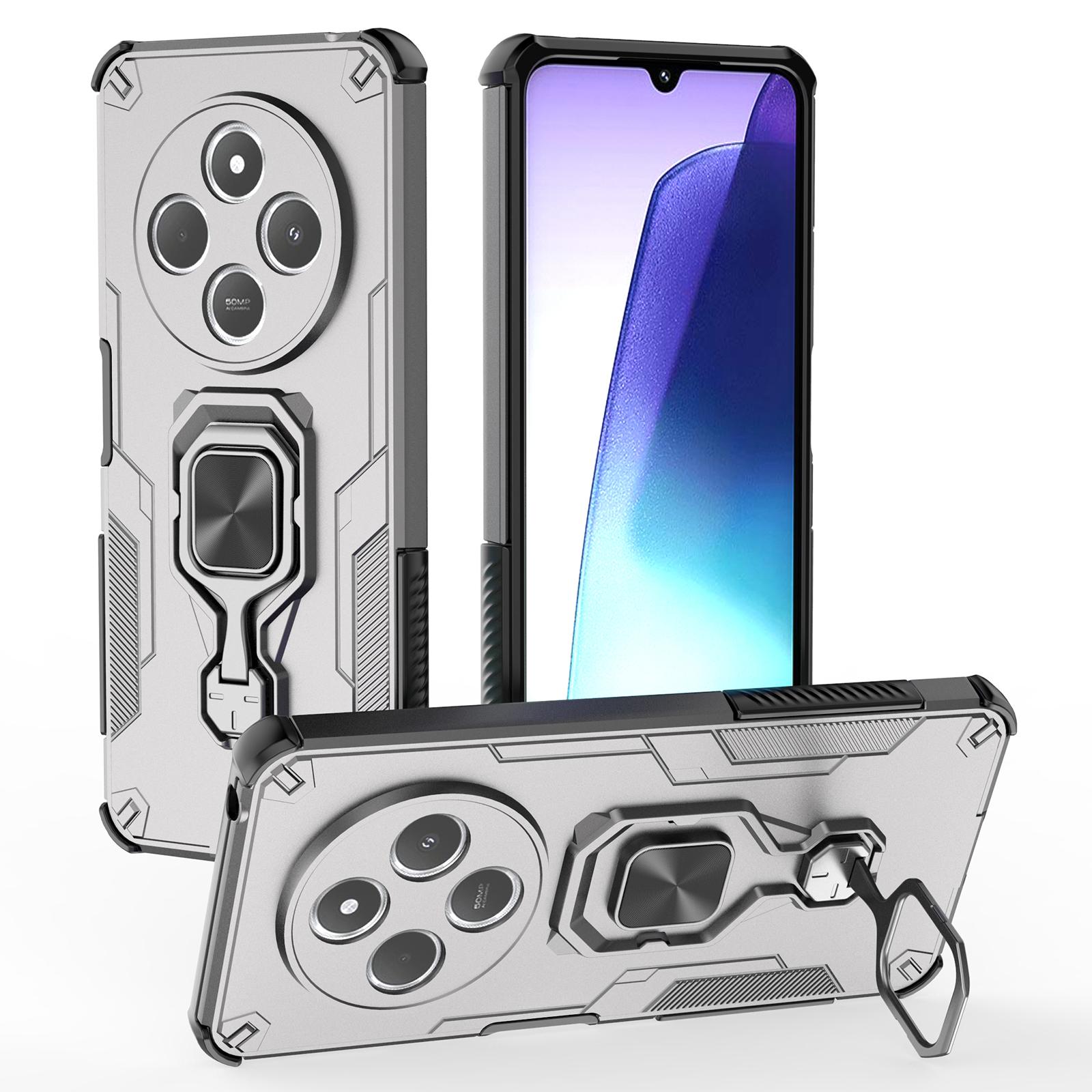 

For Xiaomi Redmi 14C 4G Case Rotatable Ring Kickstand PC+TPU Shockproof Phone Cover Titanium Grey