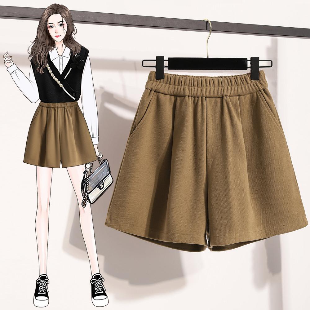 

DIMANAF Большой размер 2025 Новые зимние женские шорты, брюки, толстые, свободные, повседневные, короткие брюки, эластичная талия, модные женские 5XL бежевый