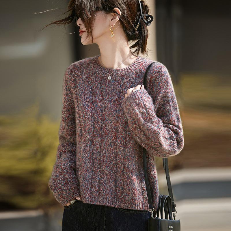 

2025 A/W Women s Marled Knit Wool Cardigan: Loose Plus Size, Long Sleeve Sweater XL