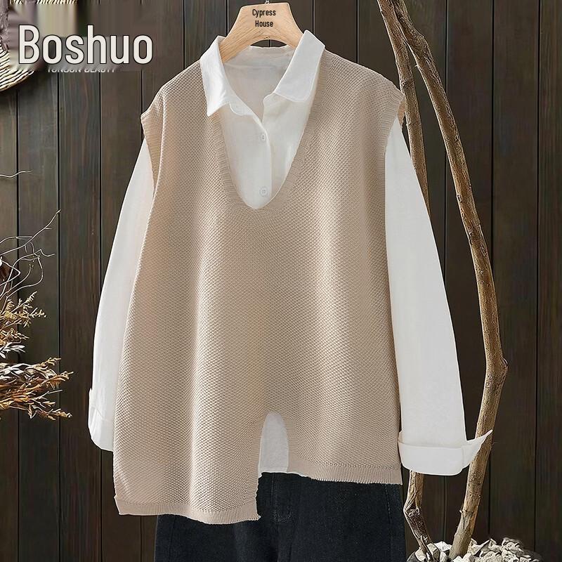 Women s Loose V-Neck Slit Knit Vest M
