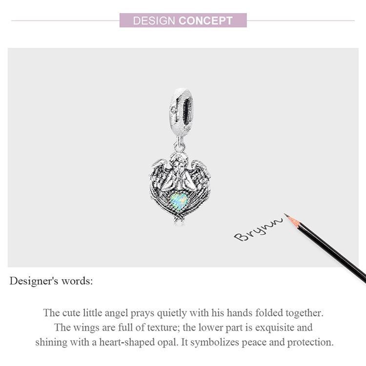 Bisaer Breloc din argint 925 100% înger care se roagă inimă zircon Charms Brățări DIY Brățări Bijuterii pentru femei