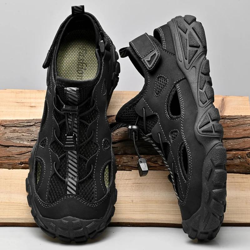 Mesh Men's Sandals Stylish Summer New Outdoor Flats Non-Slip Travel Beach Shoes Daily Walking Shoes Wading Aqua Shoes
