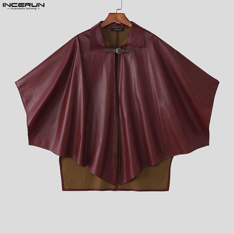 INCERUN Men Autumn Winter PU Leather Cloaks Casual Loose Warm Cape Coats
