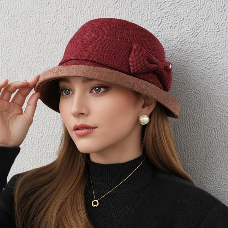 Plaid Bow Bucket Hat Women's Autumn and Winter Elegant Fashion Basin Hat