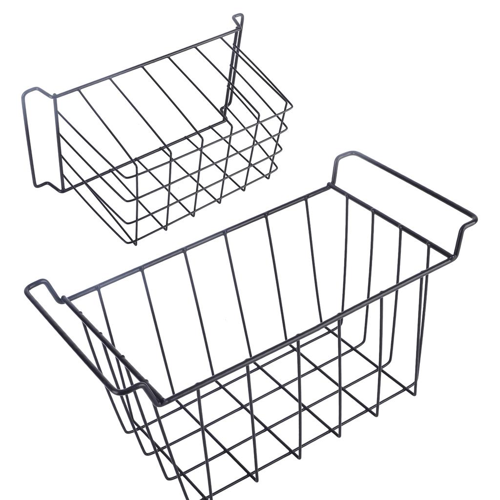 2 Pcs Freezer Wire Storage Basket PE Coated Hanging Rack Organizer Bin Black for Refrigerator Shelves