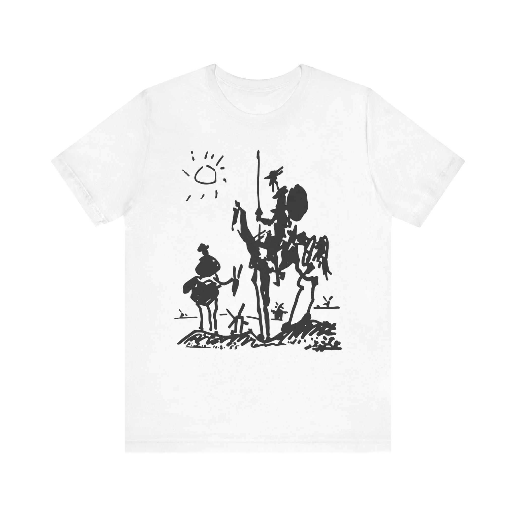 

Don Quixote Pablo Picasso Shirt Miguel De Cervantes Tshirt Spanish Novel Bookworm Surreal Sketch Unisex Jersey Short-sleeved Tee 4XL