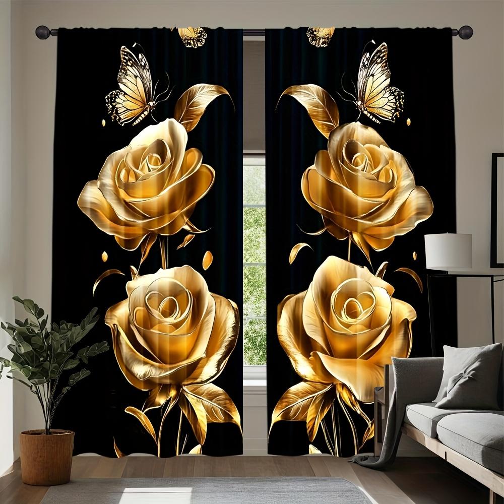 Golden Rose Butterfly Curtains All Season Home Decor Bedroom Living Room Kitchen Rod Not Included Curtain Polyester Perfect For Sitting