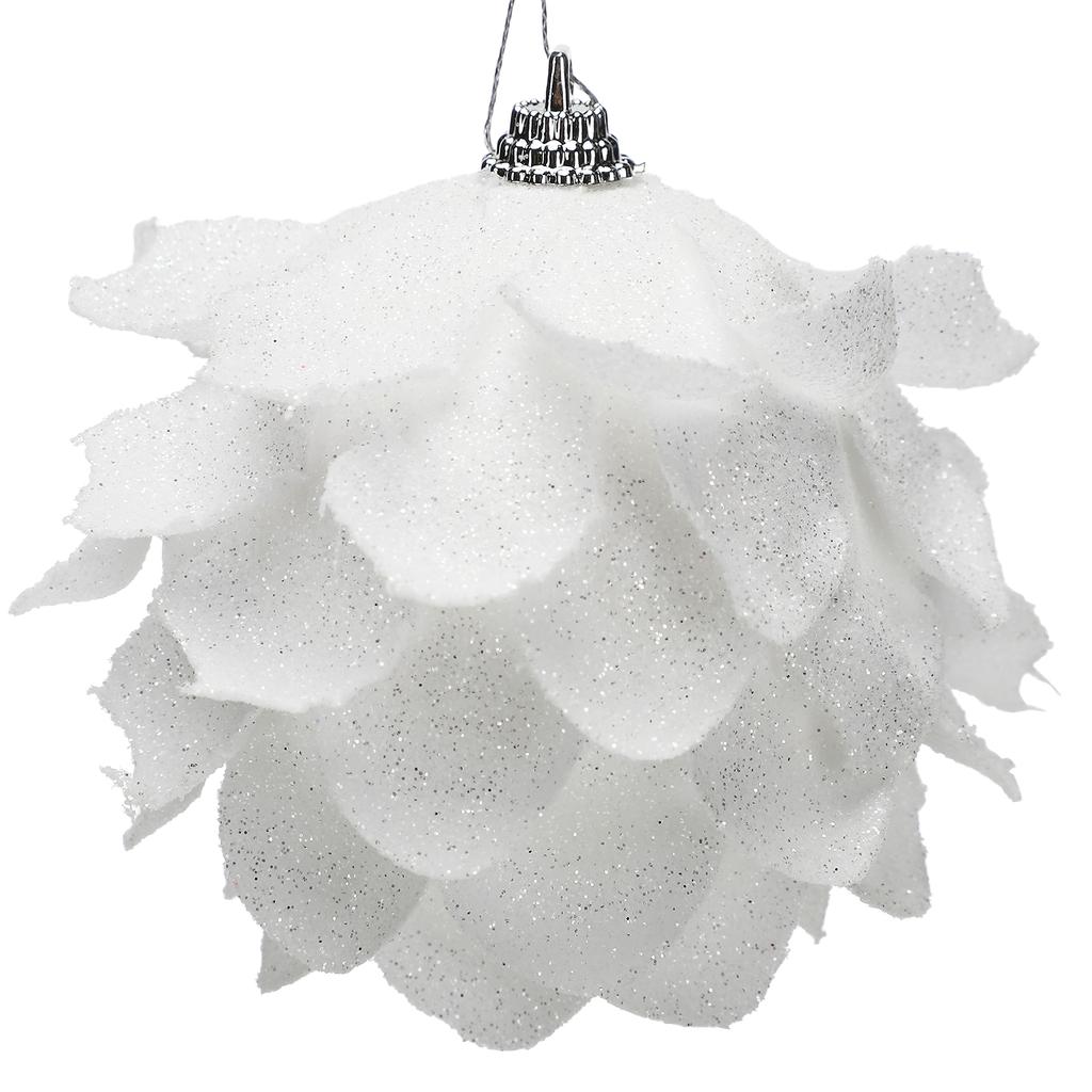White Glitter Foam Balls Hanging Flower Petal Ball Ornaments for Xmas Tree Decoration