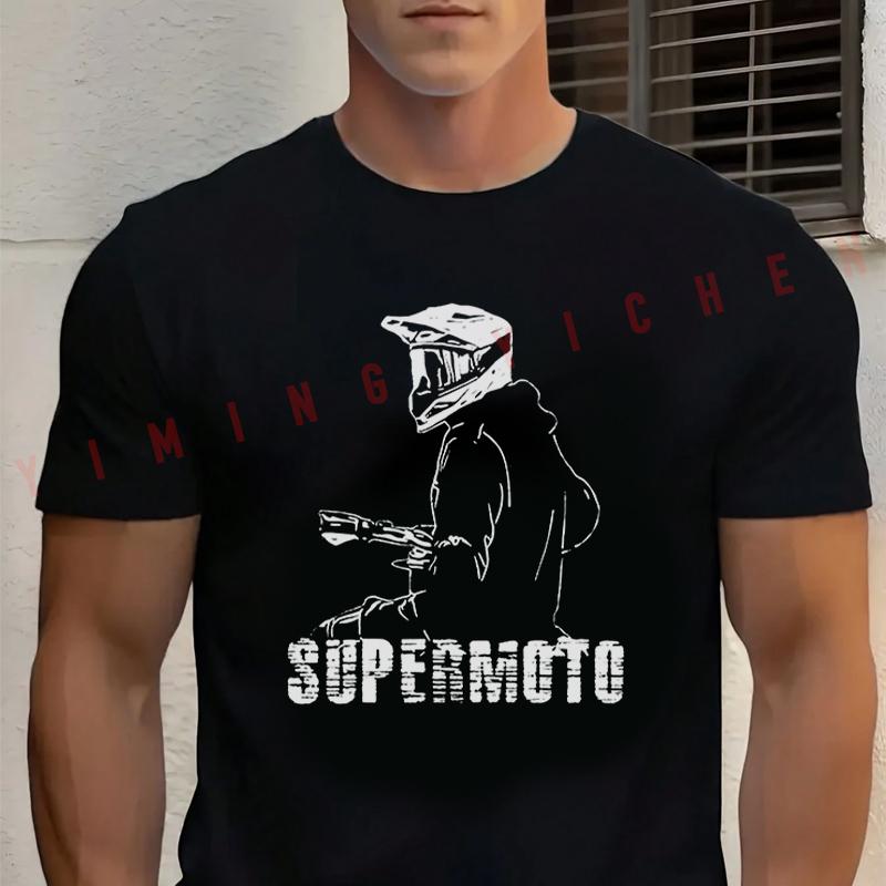 Men T-Shirt Supermoto Motorcycle Graphic Tshirt Moto Cotton O-neck Short Sleeve Hip Hop Streetw